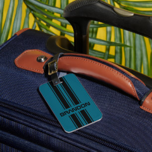 Anpassningsbar Coola Teal Blue Black Tävling Sport Bagagebricka