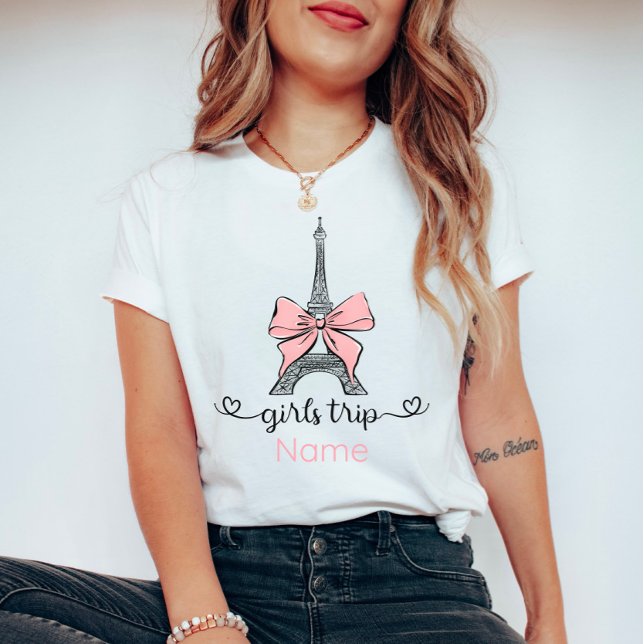Anpassningsbar Coquette Girls Resa Rosa Bow Eiffel T Shirt (Skapare uppladdad)