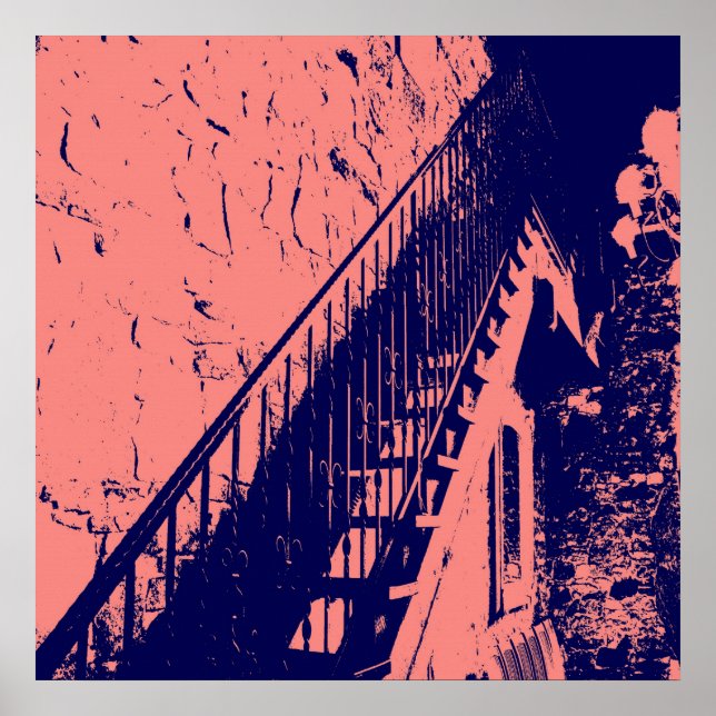 Anpassningsbar Coral Navy Blue Trappor Poster (Framsidan)