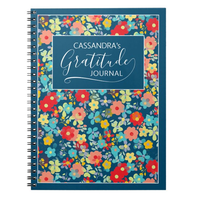 Anpassningsbar Coral  Rosa Aqua Blue Flower Mönste Anteckningsbok (Framsidan)