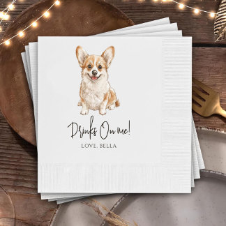 Anpassningsbar Corgi Art Pet Cocktail Napkins Bröl Pappersservett