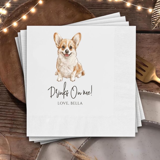 Anpassningsbar Corgi Art Pet Cocktail Napkins Bröl Pappersservett (Skapare uppladdad)