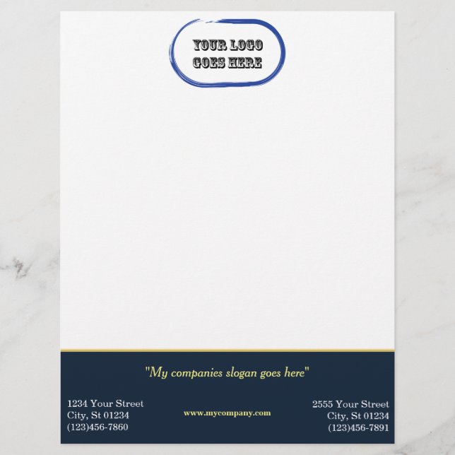 Anpassningsbar Corporate Letterhead - Navy/Guld Ho (Framsida)