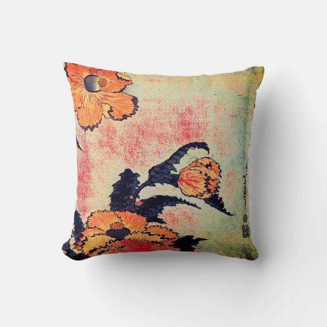 ANPASSNINGSBAR COTTON PILLOW JAPANESE POPPY PRINT KUDDE (Framsida)