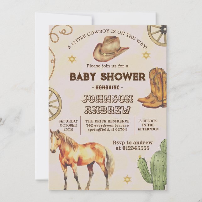 Anpassningsbar CowBoy Baby Shower party Inbjudningar (Framsida)
