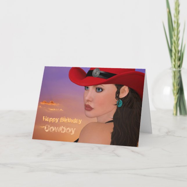 Anpassningsbar Cowboy Cowgirl Birthday Card Kort (Framsida)