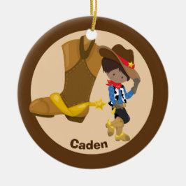 Anpassningsbar Cowboy Kid Hispanic eller African A Julgransprydnad Keramik
