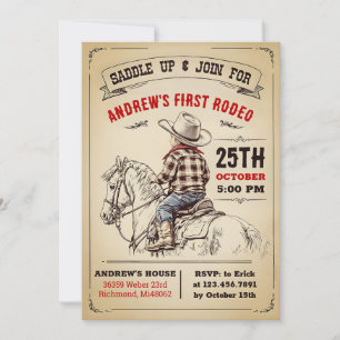 Anpassningsbar Cowboy Land 1:a Rodeo-Vilda western Inbjudningar