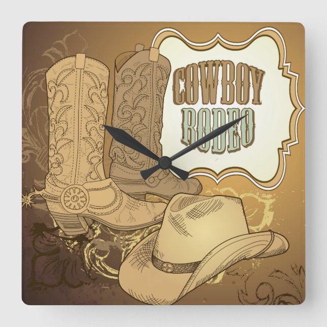 Anpassningsbar Cowboy Rodeo Wall Clock Fyrkantig Klocka (Framsida)
