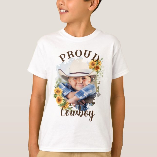 Anpassningsbar Cowboyfototextsolrosaccent T Shirt (Framsida)