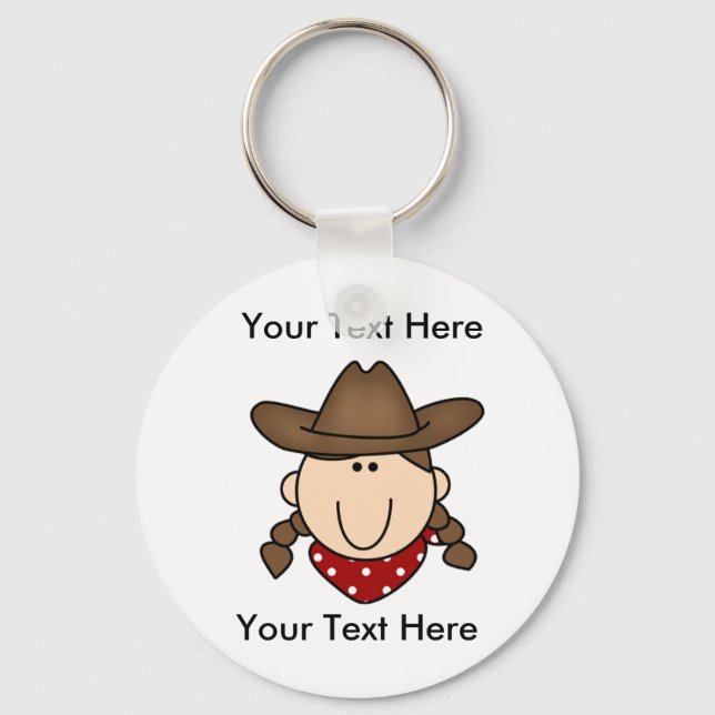 Anpassningsbar Cowgirl Brown Keychain Nyckelring (Framsida)