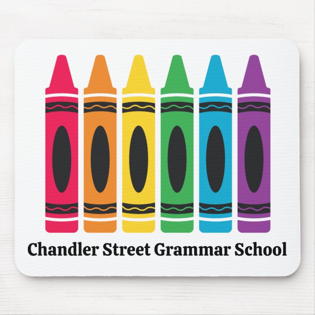 Anpassningsbar Crayon Mouse Pad - med School Namn Musmatta (Framsidan)