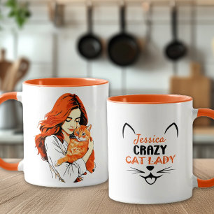 Anpassningsbar Crazy Cat Dam Orange Mugg