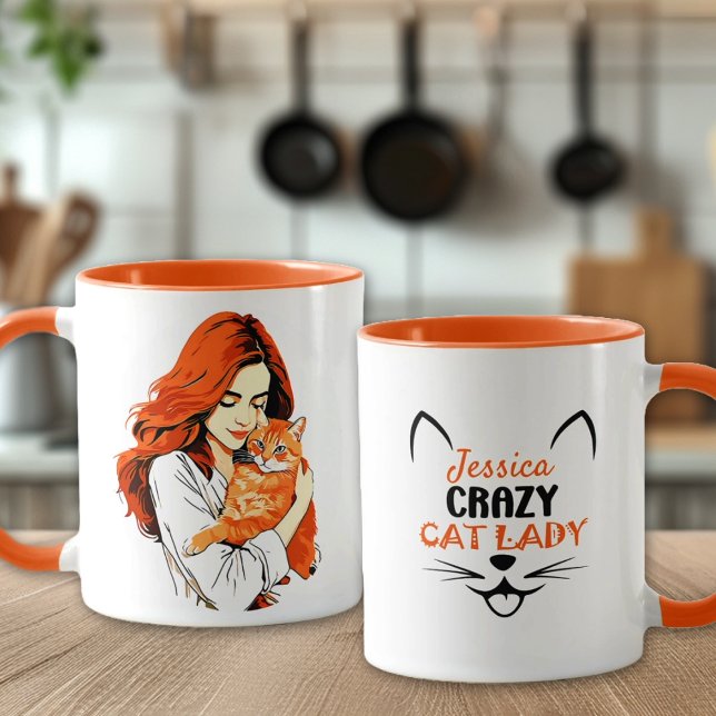 Anpassningsbar Crazy Cat Dam Orange Mugg (Skapare uppladdad)