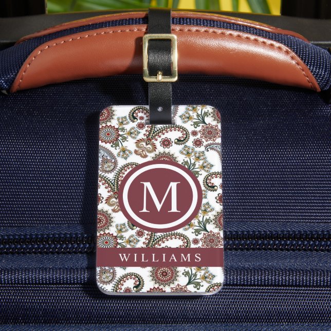 Anpassningsbar Cream White Red Maroon Paisley Möns Bagagebricka (Framsida Insitu 2)