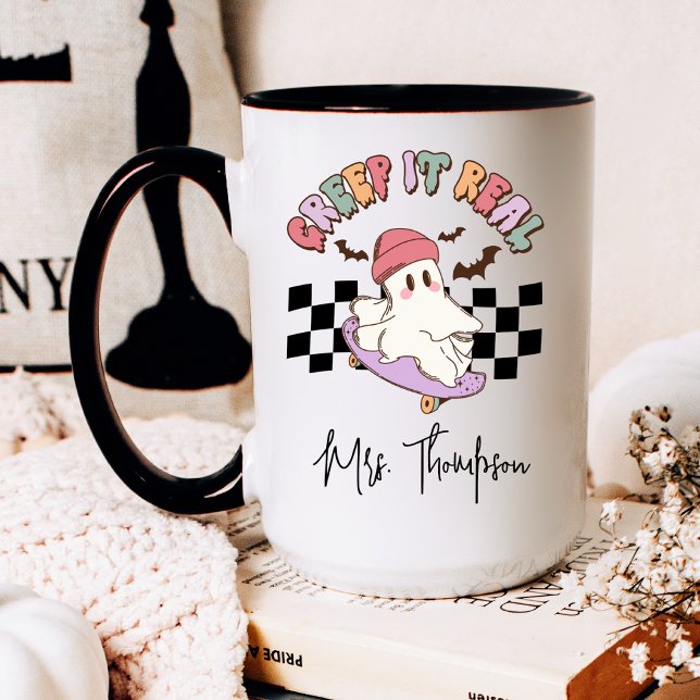 Anpassningsbar Creep It Real Skateboarding Ghost H Kaffemugg (Skapare uppladdad)