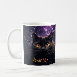 Anpassningsbar Creepy Black Cat Horror Lila Hallow Kaffemugg