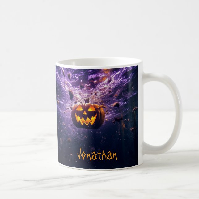 Anpassningsbar Creepy Jack-o'-Lantern Lila Hallowe Kaffemugg (Höger)