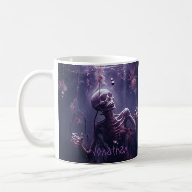 Anpassningsbar Creepy Skeleton Horror Lila Hallowe Kaffemugg (Vänster)