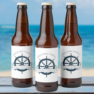 Anpassningsbar Cruise Frakt Navy Blue Nautical Par Ölflaska Etikett