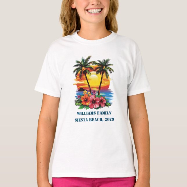 Anpassningsbar Cruise Rosa Handflatan Träd Beach F T Shirt (Framsida)