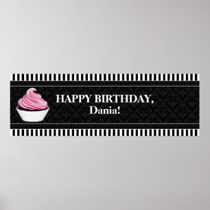 ANPASSNINGSBAR Cupkaka och Damask Birthday Banner Poster