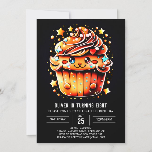 Anpassningsbar Cupkaka Wonderland Muffin Birthday Inbjudningar (Framsida)
