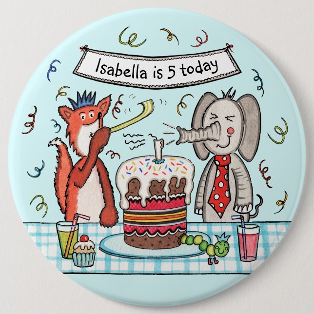Anpassningsbar Cute Animals Birthday Age Badge But Knapp (Framsida)