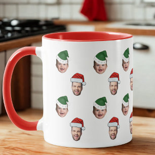 Anpassningsbar Cute Ansikte 2 Foton Santa Hat-julk Mugg