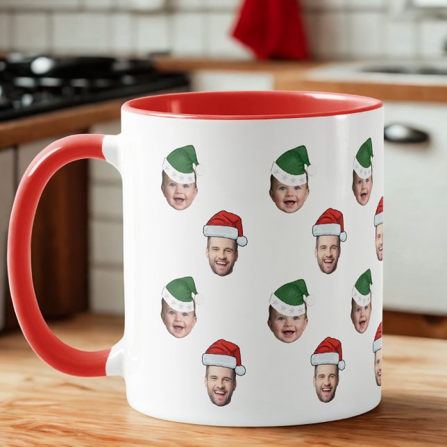 Anpassningsbar Cute Ansikte 2 Foton Santa Hat-julk Mugg (Skapare uppladdad)
