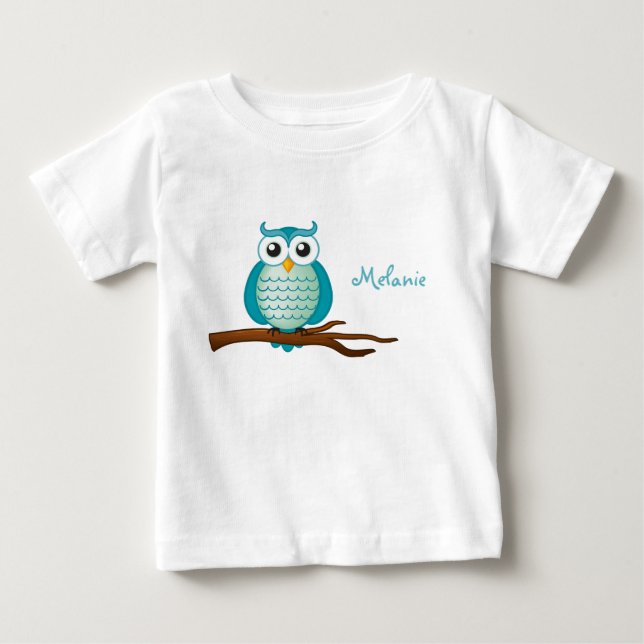 Anpassningsbar Cute Aqua Uggla Tee (Framsida)