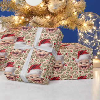 Anpassningsbar Cute Baby Ansikte Santa Hat-julfoto Presentpapper