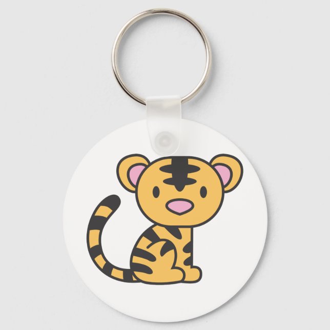 Anpassningsbar Cute Baby Tiger Sitta nere Nyckelring (Framsida)
