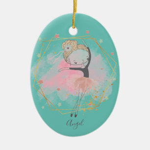 Anpassningsbar Cute Ballerina Dancer Light Teal Julgransprydnad Keramik