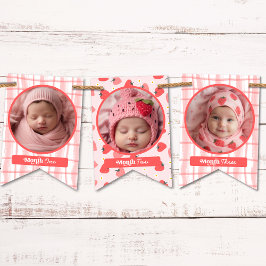 Anpassningsbar Cute Berry Första födelsedag Rosa 1 Vimplar