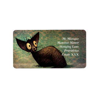 Anpassningsbar Cute Black Oriental Cat Art Adressetikett