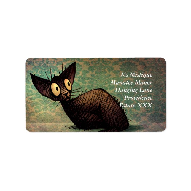 Anpassningsbar Cute Black Oriental Cat Art Adressetikett (Framsidan)