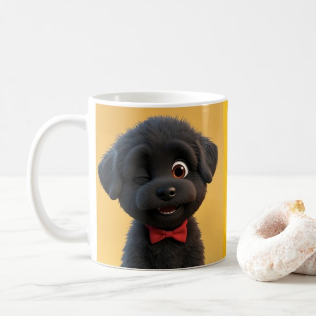 Anpassningsbar Cute Black Puppy Mugg - Adapter Gif (Med munk)