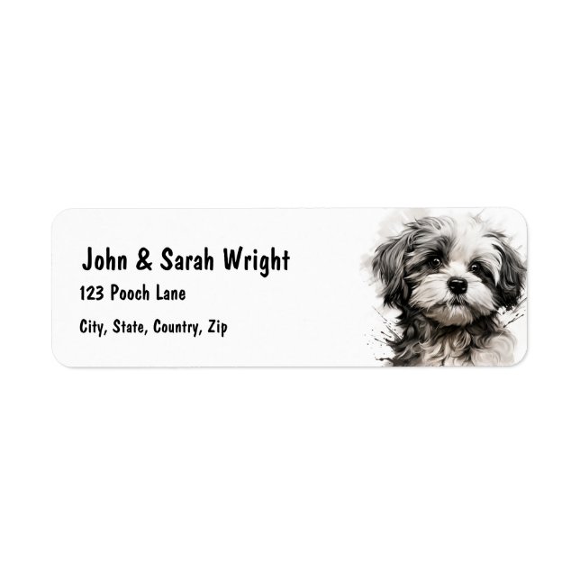 Anpassningsbar Cute Black White Puppy Hund-adresse Returadress Etikett (Framsidan)