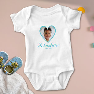 Anpassningsbar Cute Blue Baby Namn Foto Baby Bodyk T Shirt
