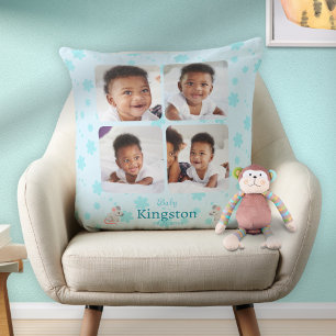 Anpassningsbar Cute Blue Baby Namn Photo Dekorativ Kudde