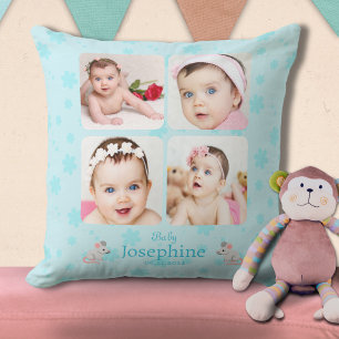 Anpassningsbar Cute Blue Baby Namn Photo Kudde