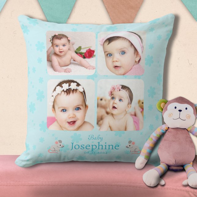Anpassningsbar Cute Blue Baby Namn Photo Kudde (Skapare uppladdad)