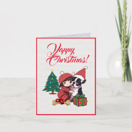 Anpassningsbar Cute Boston Terrier med Little Girl Kort