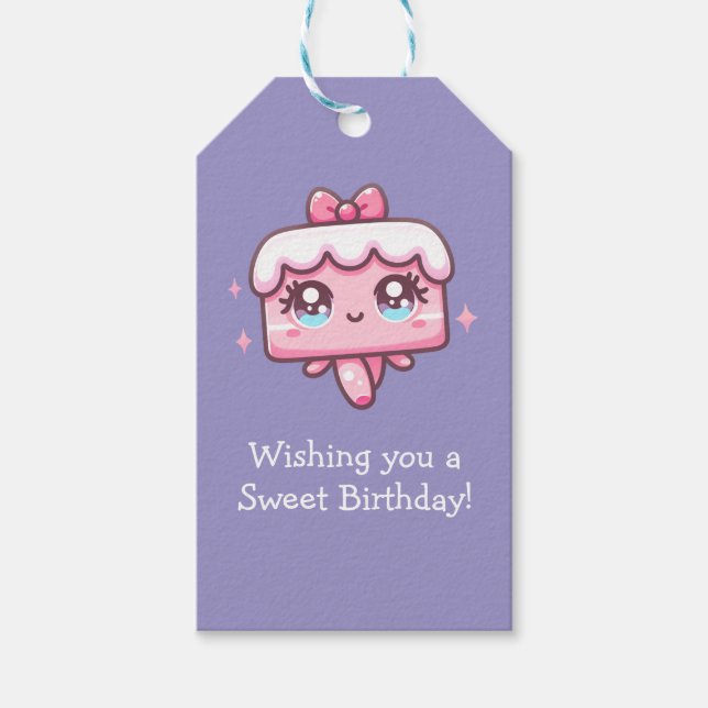 Anpassningsbar Cute Cake Birthday och Balloon Presentetikett (Framsidan)
