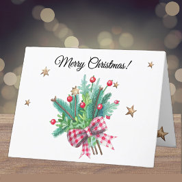 Anpassningsbar Cute Fir Grenar & Berries God jul Helgkort