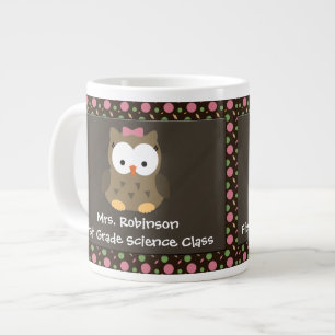 Anpassningsbar Cute Flicka Uggla, Rosa/Grönt/Brow Jumbo Mugg