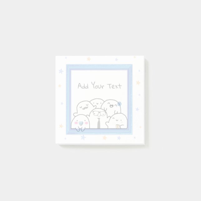 Anpassningsbar Cute Ghost-familjen Girly Blue Desi Post-it Block (Framsida)