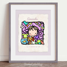 Anpassningsbar! Cute Girl Kärlek Animals Art