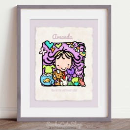 Anpassningsbar! Cute Girl Kärlek Animals Art Poster